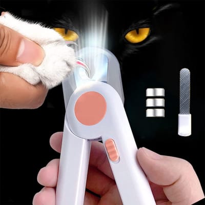 Nagelknipper voor huisdieren met LED-verlichting, professioneel en spatwaterdicht, geschikt voor kleine en middelgrote huisdieren (roze).