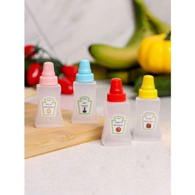 Mini Sausflesjes - Draagbare Knijpflessen voor Kruiden zoals Ketchup, Olie, Sojasaus, Honing en Saladedressing 4pcs