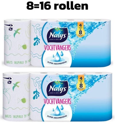 Nalys Vochtvangers Keukenpapier 8=16 Dubbele keukenrol - Voordeelverpakking