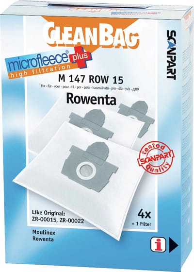 CleanBag stofzuigerzakken 4 stuks - Geschikt voor Moulinex Manea Rowenta Artec 2 Compact Power Silence Force Compact Spaceo - ZR00015 ZR00022 - Inclusief 1 filter - Alternatief