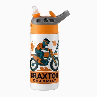 Retro Vintage Design Drinkfles – Stijlvolle Herbruikbare Fles voor Liefhebbers van Iconische Stijlen - Waterfles voor kinderen (wit/oranje)