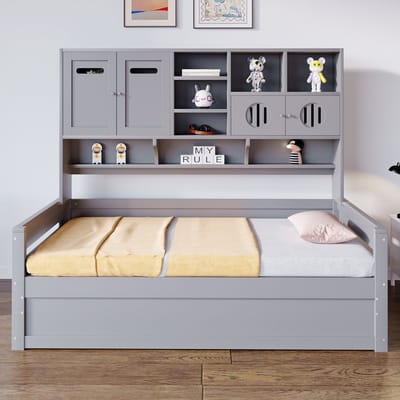 Sweiko Slaapbank - 90 x 200 cm - Opbergruimte - Hydraulisch bed - Zonder matras - Grijs