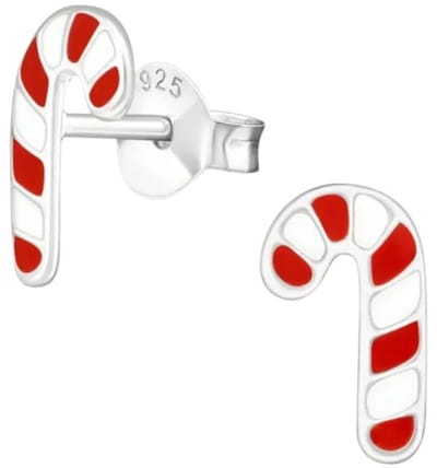 Echt Zilveren Kinderoorbellen - Zuurstok Rood Wit - 10x5mm - 925 Sterling Zilver - Kerst & Sinterklaas Cadeau - Aramat Jewels