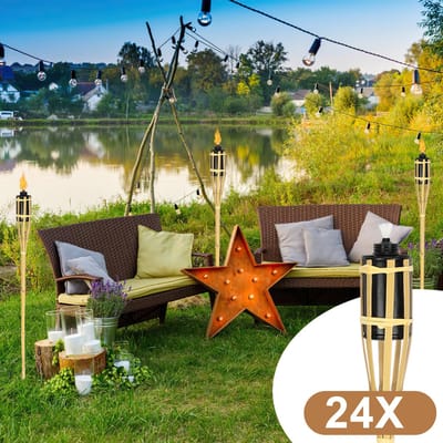 24 oil garden torches, bamboo and iron, height 90 cm, for patio décor and outdoor parties