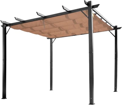 Luxe Pergola - Prieel - Paviljoen met Verstelbaar Dak - Tuinpergola - Overkapping - Terrasoverkapping - UV-bescherming - 3 x 4 m - Terrasoverkapping – Tuinpaviljoen Buiten - voor Terras, Tuin, Balkon - Grijs + Bruin