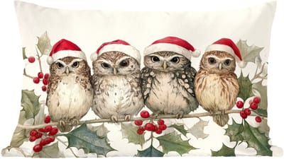 Sierkussens - Kussentjes Woonkamer - 60x40 cm - Uilen - Tak - Hulstblaadjes - Kerstmuts