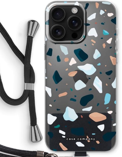Case Company® - Hoesje met koord geschikt voor iPhone 16 Pro Max hoesje met Koord - Terrazzo N°13 - Telefoonhoesje met Zwart Koord - Bescherming aan alle Kanten en Over de Schermrand
