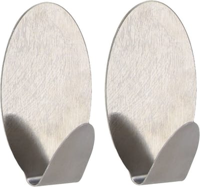 Tendance Plakhaakje ovaal - 2x stuks - 4 x 3,5 x 7 cm - Zelfklevende ophang haakjes - RVS - zilver - keuken/badkamer haken