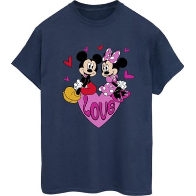 Disney Dames/Dames Love Heart Mickey & Minnie Mouse Katoenen Vriendje T-shirt (Marineblauw)
