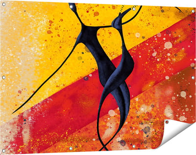 Gards Tuinposter Abstracte Kunst - Dansend Afrikaans Paar - 120x80 cm - Tuindoek - Tuindecoratie - Wanddecoratie buiten - Tuinschilderij