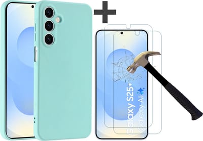 Hoesje geschikt voor Samsung Galaxy S25 Plus hoesje zacht siliconen met 2 Stuks gehard glas Screenprotectors- Arara backcover - Mint Groen