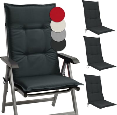 Beautissu Base HL – Set van 4 Tuinstoelkussens Hoge Rug 120x50x6 cm Grafiet Grijs Kussen voor Tuinstoelen Zitkussen
