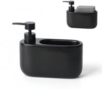 Dailygoods- Zeepdispenser 520 ml - Keramische Zeepdispenser - Sponshouder - Ruimtebesparend - Smal Design - 2-in-1 Organizer - Afwasmiddeldispenser