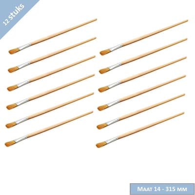 TQ4U Lyonse penseel maat 14 - Varkenshaar - Platte aluminium bus - Ongelakte steel 315 mm - 12 stuks