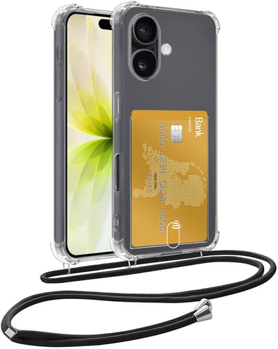 Hoesje Geschikt voor iPhone 17 Telefoonhoesje Met Koord Case Pashouder Siliconen - Hoes Geschikt voor iPhone 17 Hoesje Met Kaarthouder - Transparant