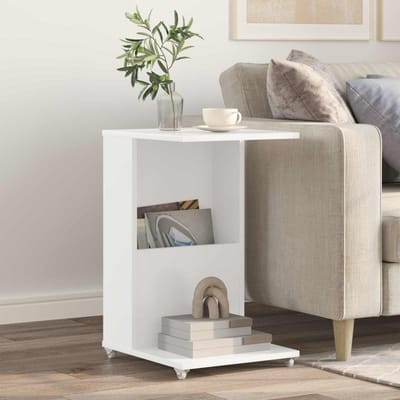 vidaXL - Bijzettafel - met - wiel - Wit - 40 - x - 35 - x - 60 - cm - Bewerkt - hout