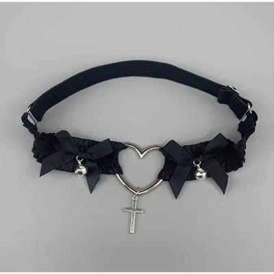 Gothic Kant Jarretellegordel Hart Strik Kruis Hanger Been Kousenbanden Zwart Wit Elastische Band Cosplay Beenharnas