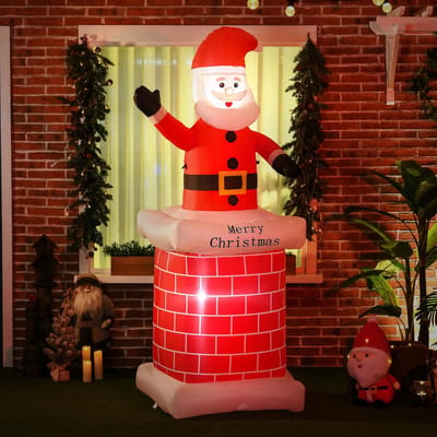 Sweiko Opblaasbare Kerstman met schoorsteen - LED-verlichting - Met blower - 80 x 70 x 210 cm - Rood