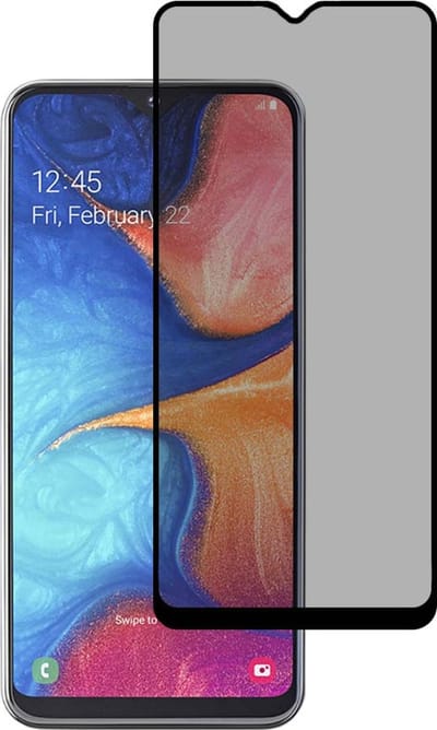 Smartphonica Privacy full cover voor Samsung Galaxy A20E tempered glass screenprotector van gehard glas met afgeronde hoeken geschikt voor Samsung Galaxy A20e