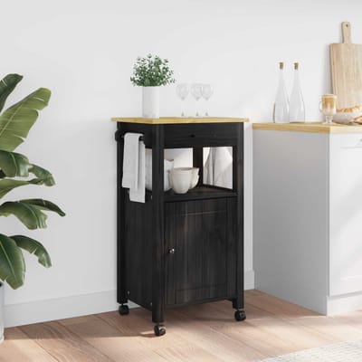 vidaXL - Keuken - Trolley - MONZA - Zwart - 48 - x - 40 - x - 88,5 - cm - Massief - vurenhout