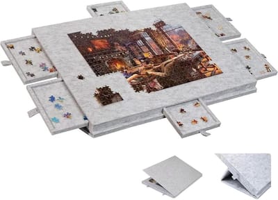 Kantelbaar Puzzelbord - Puzzelplateau met Laden - Puzzels Sorteren - Inclusief Stofkap - Tot 1500 Stukjes - Lichtgrijs