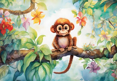 Fotobehang - Aap - Tak - Bladeren - Wilde Dieren - Apen - Vliesbehang- 254x184cm (lxb)