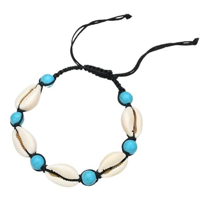Fako Bijoux - Schelpjes Armband - Schelpen - Turquoise - Nylon - Zwart
