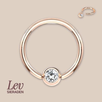 Titanium Ball closure ring piercing - 1.2x10mm - Roze met zirkonia steen - Lev Sieraden - BCR - Piercing ring