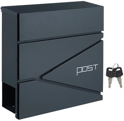 Velori Brievenbus - Wandbrievenbus met Krantenvak - Afsluitbare Postbus - Stalen Postkast - Moderne Brievenbus met Cilinderslot - 37 x 37 x 10,5 cm - Antraciet