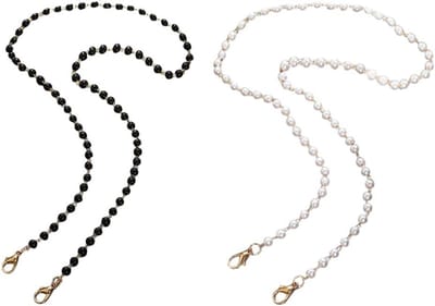 Brillenkoorden Dames - Brillenketting Parel - Veilig Bril Dragen - Verstelbaar Antislip - 2 stuks - Zwart Wit