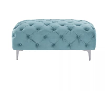 Vente-unique Chesterfield-poef van pastelblauw velours EDWINA