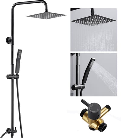 Auralum Max Douche Set - Douchesysteem Met omstelling - Regendouche - 8 inch Douchekop - Verstelbare Hoogte 72-110 cm - Waterbesparend - Zwart