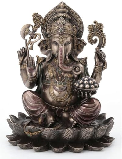 Bronzen Ganesha Beeld op Lotus – Spiritueel Standbeeld voor Wijsheid en Bescherming