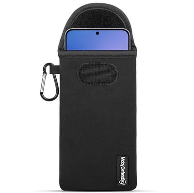 MobyDefend Hoesje - Geschikt voor Samsung Galaxy S25 FE - Neopreen Pouch Met Karabijnhaak - Insteek - Riemlus - Zwart