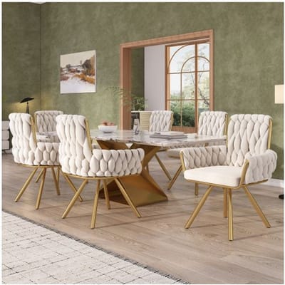 Ensemble de chaises de salle à manger - MUVOE - 6 pièces Beige - Velours - Pivotante 360° - Avec accoudoirs beige