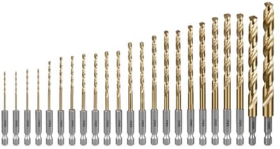 23-delige Boorset Set met Zeskantige Schacht en Snelwissel - Titanium Gecoate HSS Spiraalboren voor Metaal, Hout en Kunststof