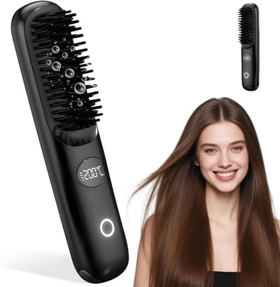 Draadloze Mini Stijlborstel voor Haarstyling - 200 Miljoen Negatieve Ionenvoeding - 3 Instelbare Temperatuurstanden - Anti-verbrandingsbeveiliging - Snelle Opwarming - Draagbaar en Oplaadbaar - Geschikt voor Alle Haartypen