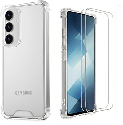 Hoesje en Glas Geschikt voor Samsung Galaxy S26 - Transparant - Casemania Anti-Shock Back Cover + 2x Glazen Screenprotector - Val/Stoot Bescherming Telefoonhoesje
