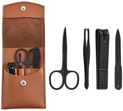 Dailygoods- Manicureset 4-delig - Nagelverzorgingsset - Roestvrij Staal - Lederen Etui - Geschikt voor Manicure/Pedicure - Duurzaam en Praktisch