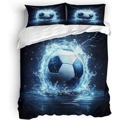 Jongen Eenpersoons Dekbedovertrek Sets, Beddengoed Set Voetbal Zacht Microfiber Polyester Sport Dekbedovertrek Set met 1 Kussensloop 75*50cm 135x200cm-2pcs