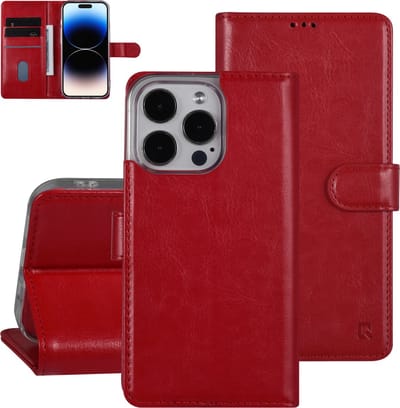 UNIQ Accessory Pu Leer Telefoonhoesje voor Apple iPhone 14 Pro - Rood Book Case - Bescherm je Telefoon.