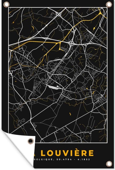 Muurdecoratie La Louvière - Kaart - Plattegrond - Goud - Stadskaart - 120x180 cm - Tuinposter - Tuindoek