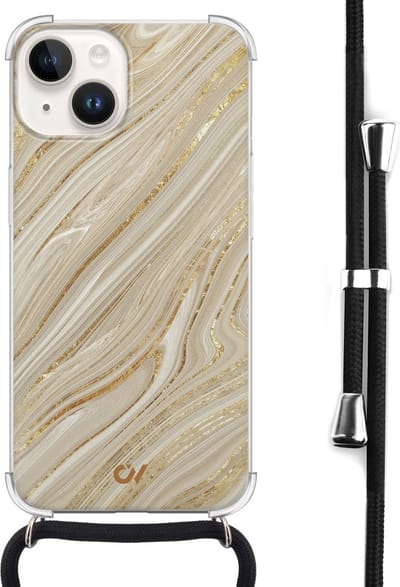 Casevibes - Telefoonhoesje met koord - Geschikt voor Apple iPhone 14 - Golden Marble - Goud -