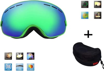 Ski & Snowboard bril / Goggle met hard case lens Smoke Green frame Groen F type 5 Cat. 0 tot 4 - â˜€/â˜ lens kan verwisseld worden is extra optie.