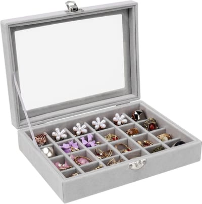 Opbergdoos voor Sieraden met Helder Deksel en 24 Vakken