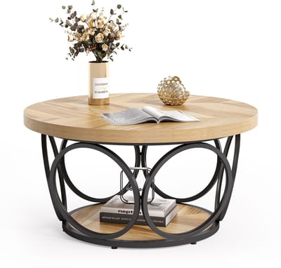 Tribesigns Salontafel - Rond 80 cm - Bijzettafel - Woonkamertafel - Tafel - Koffietafel - Duurzaam - Bruin - Banktafe