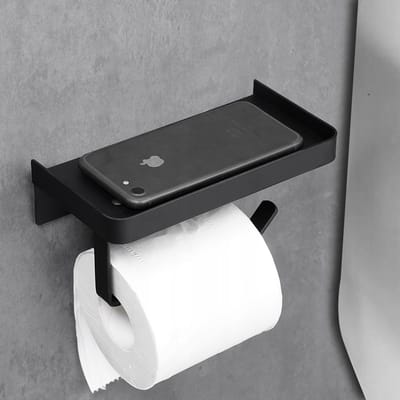 Zwarte Toiletrolhouder met Plank - Zwart Loft Design