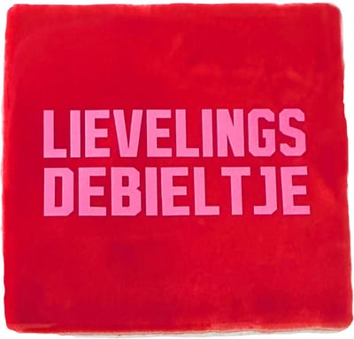 Snoes Spreuktegel – Lievelings Debieltje – Rood met Lichtroze – Inclusief Plakhaakje – Handgemaakt Keramiek 10x10 cm – Color Blocking – Grappig Cadeau – Humor Kado