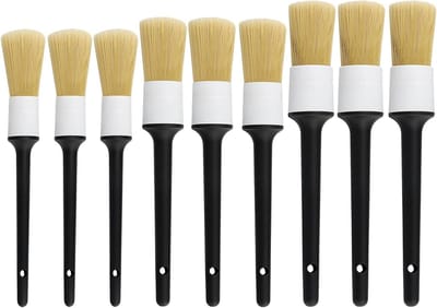 9 Pack Borstelset voor Auto Detailing, Zachte Haar Reinigingsborstels voor Lederen Stoelen, Luchtopeningen en Motorruimte, Ideaal voor Interieur en Exterieur Reiniging, 3 Maten