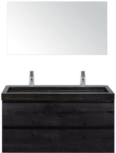 Maxx XL Badmeubelset 120 cm - Black Oak - Wastafel Lucca Enkel 2 Kraangaten met Spiegel